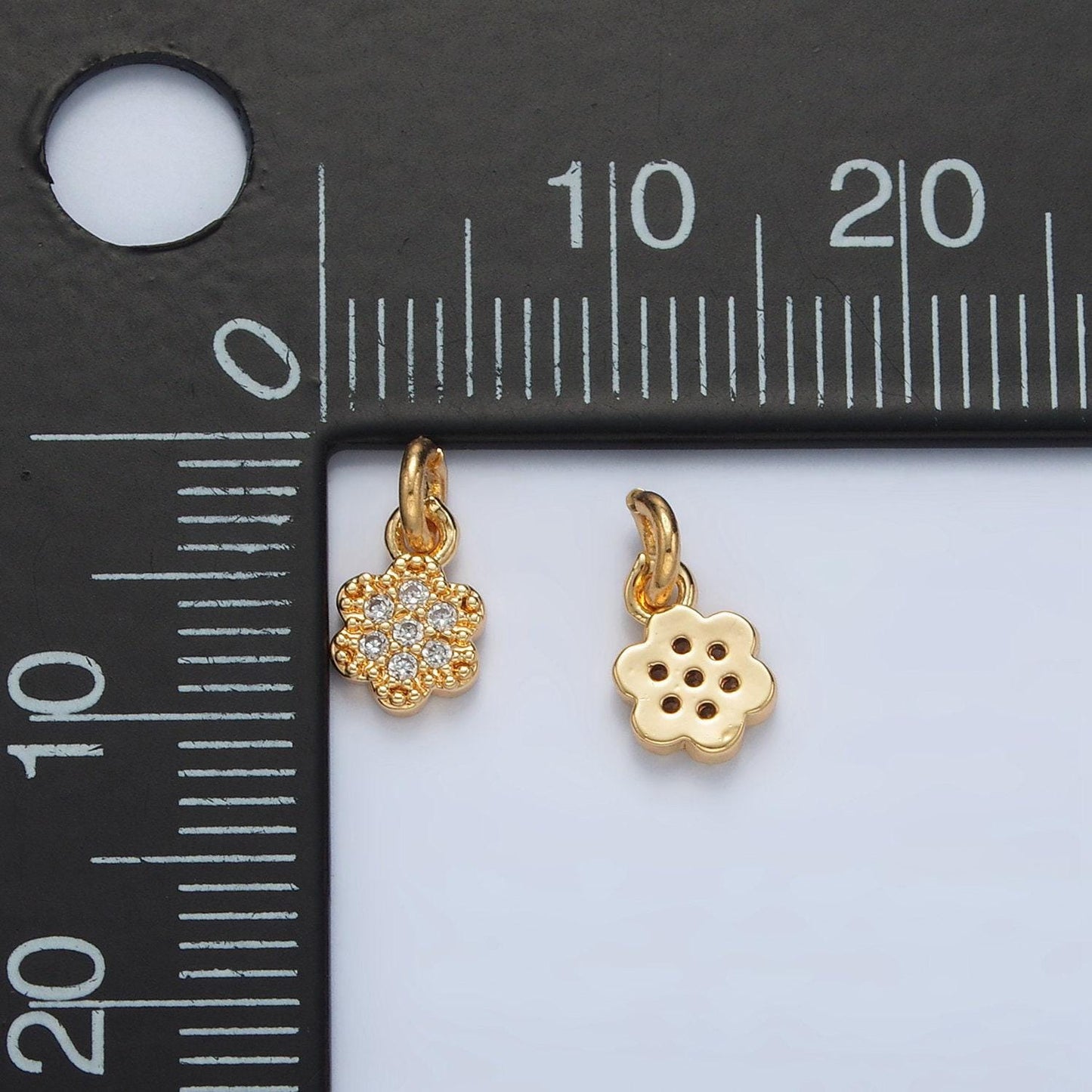 Tiny gold filled cz paved flower charm | ag-938
