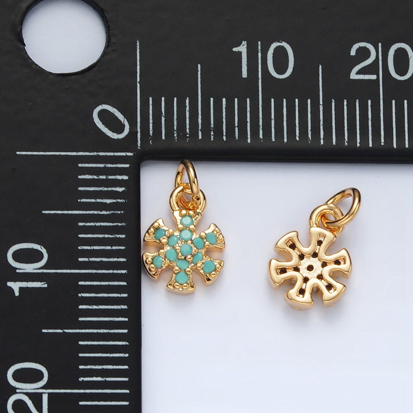 Mini 16k gold filled turquoise cz flower snowflake charm | ag-932