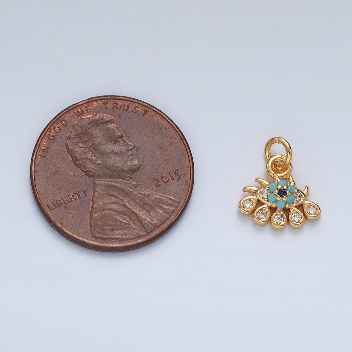Mini 16k gold filled crying evil eye turquoise cz teardrop charm | ag-930