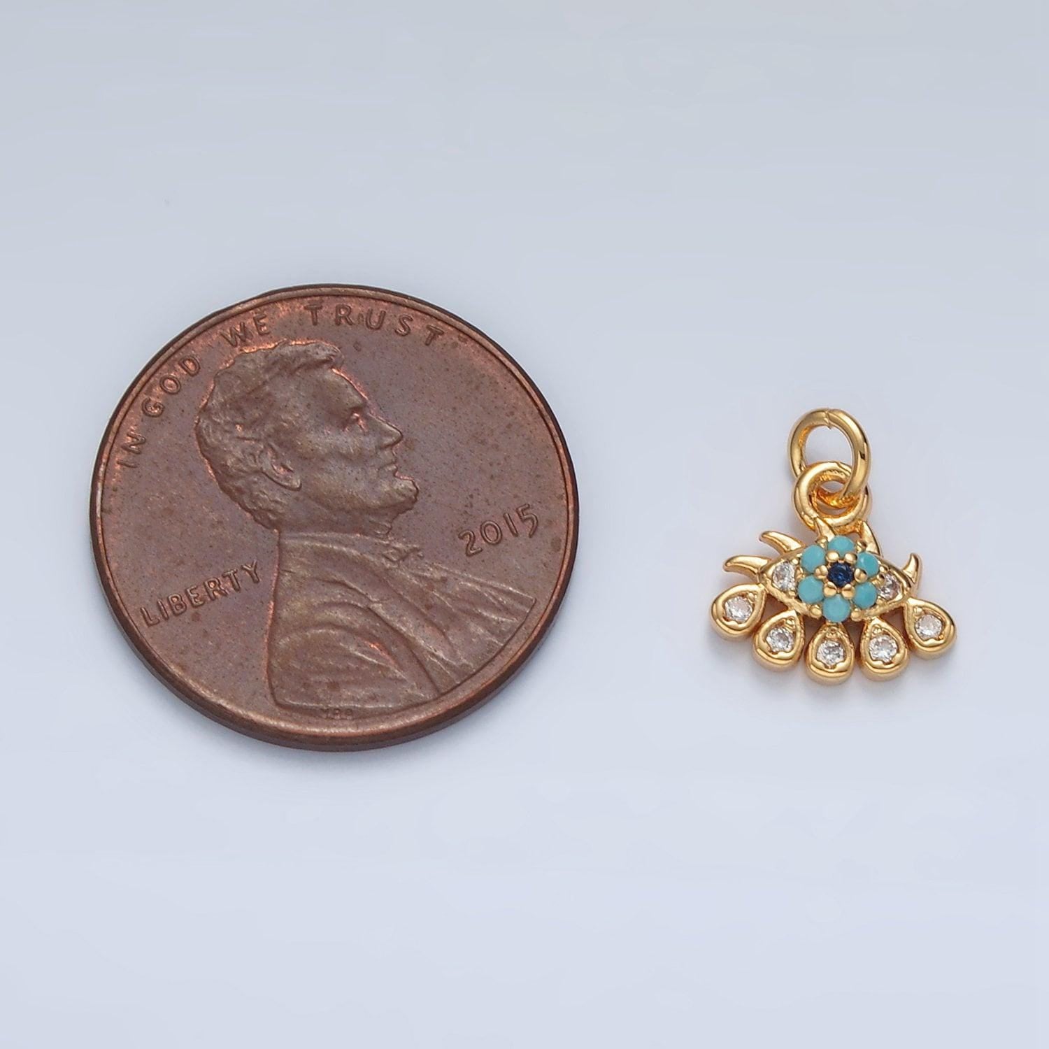 Mini 16k gold filled crying evil eye turquoise cz teardrop charm | ag-930