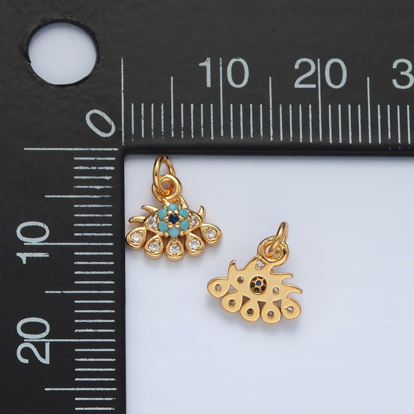 Mini 16k gold filled crying evil eye turquoise cz teardrop charm | ag-930