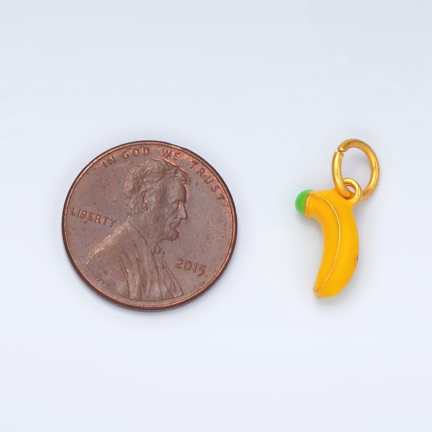 24k gold filled yellow ripe enamel banana fruit charm | ag-916