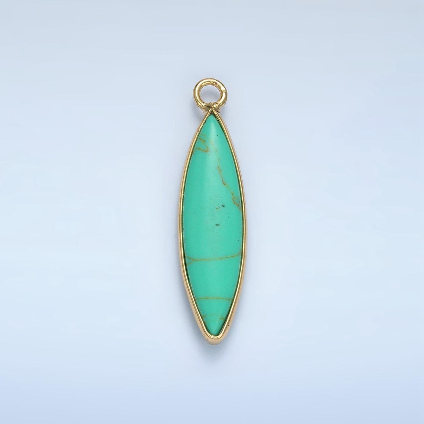 14k gold filled turquoise green gemstone oval surf board charm pendant bezel cut beaded charm | ag889