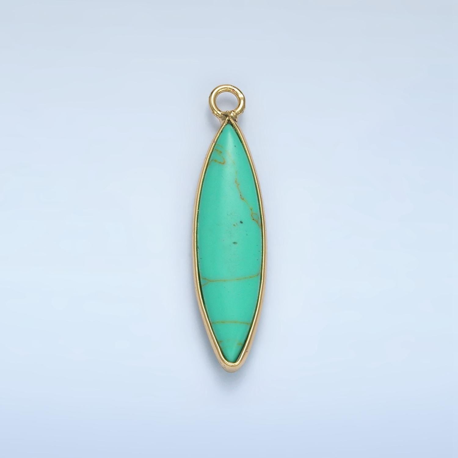 14k gold filled turquoise green gemstone oval surf board charm pendant bezel cut beaded charm | ag889