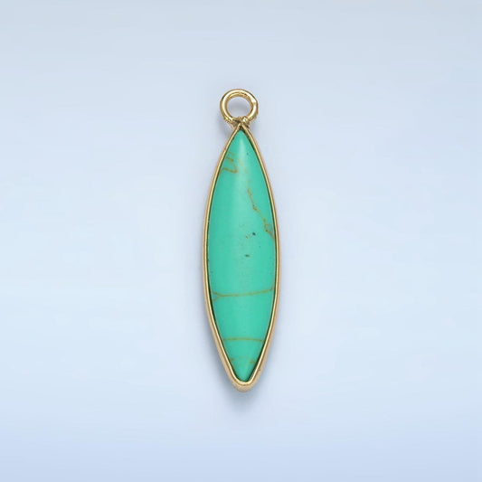 14k gold filled turquoise green gemstone oval surf board charm pendant bezel cut beaded charm | ag889