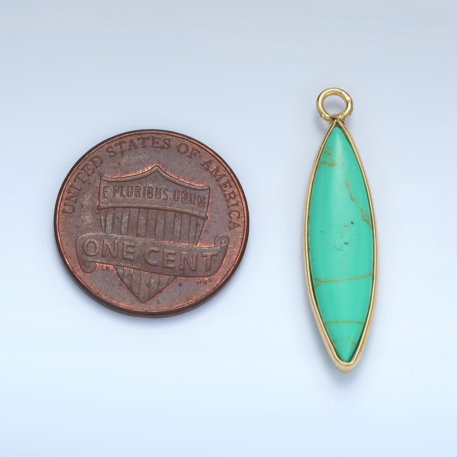 14k gold filled turquoise green gemstone oval surf board charm pendant bezel cut beaded charm | ag889