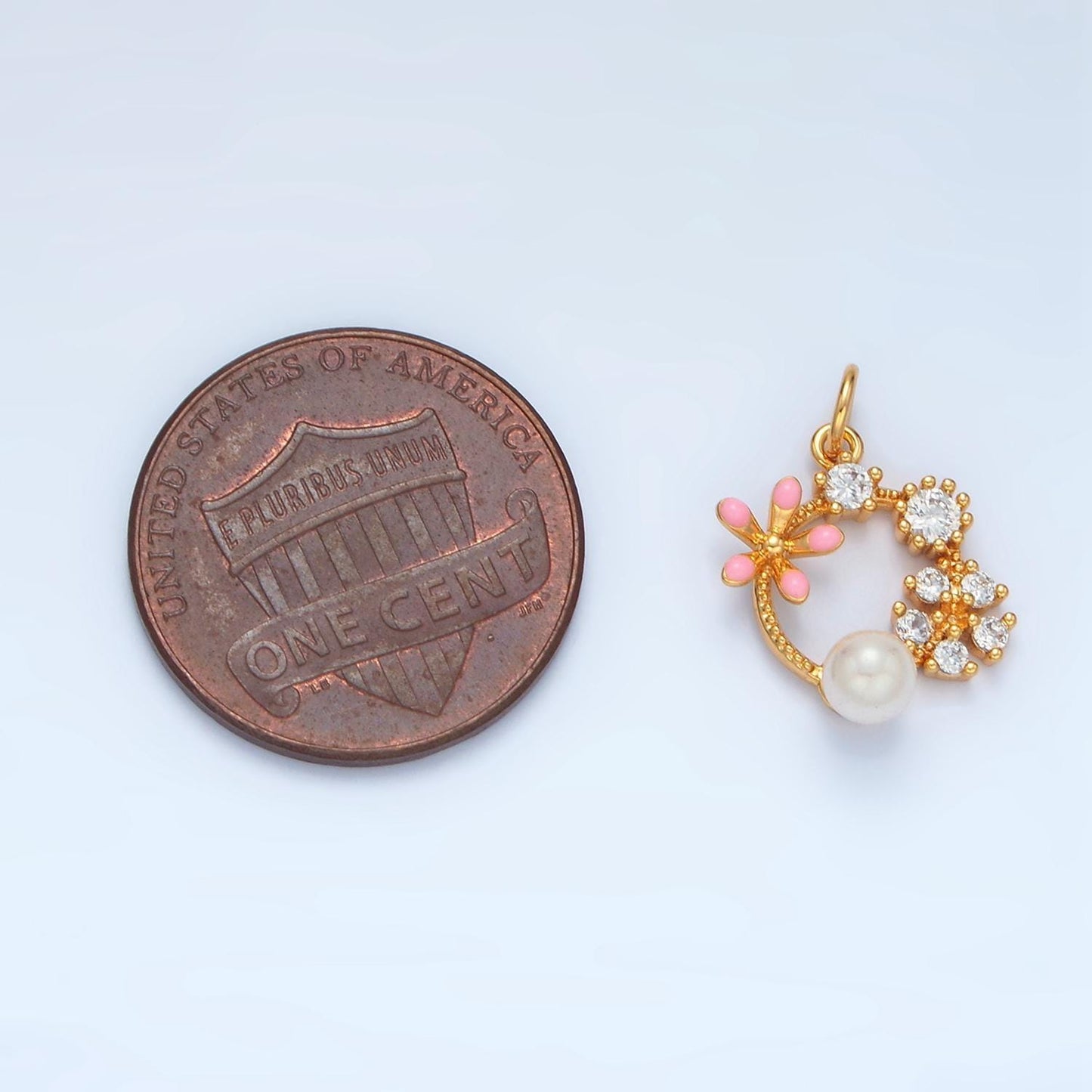 Mini flower wreath charm with small pearl for bracelet necklace charm ag879