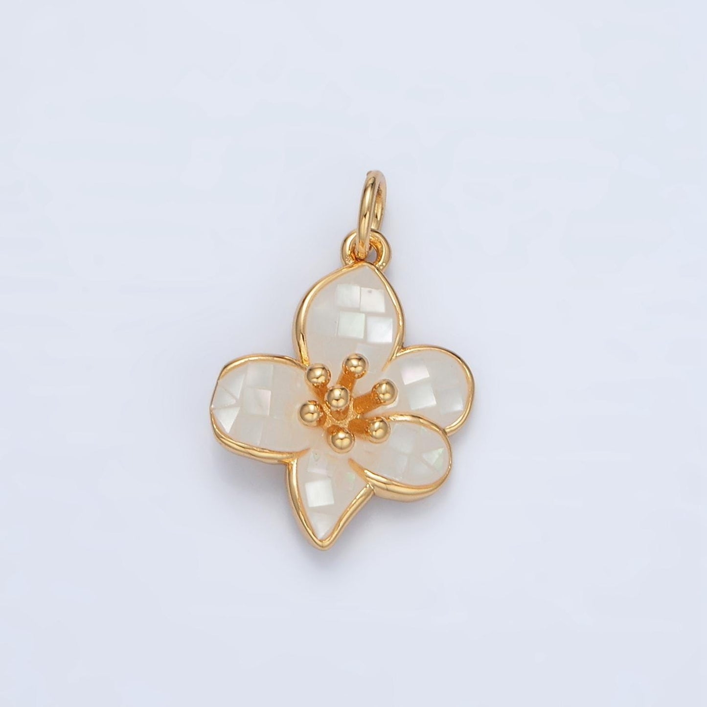 24k gold filled plumeria hawaiian flower charm pink white shell tropical flower pendant, small hibiscus charm for bracelet necklace ag877