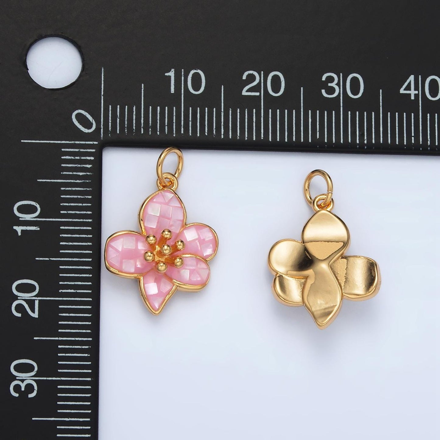 24k gold filled plumeria hawaiian flower charm pink white shell tropical flower pendant, small hibiscus charm for bracelet necklace ag877