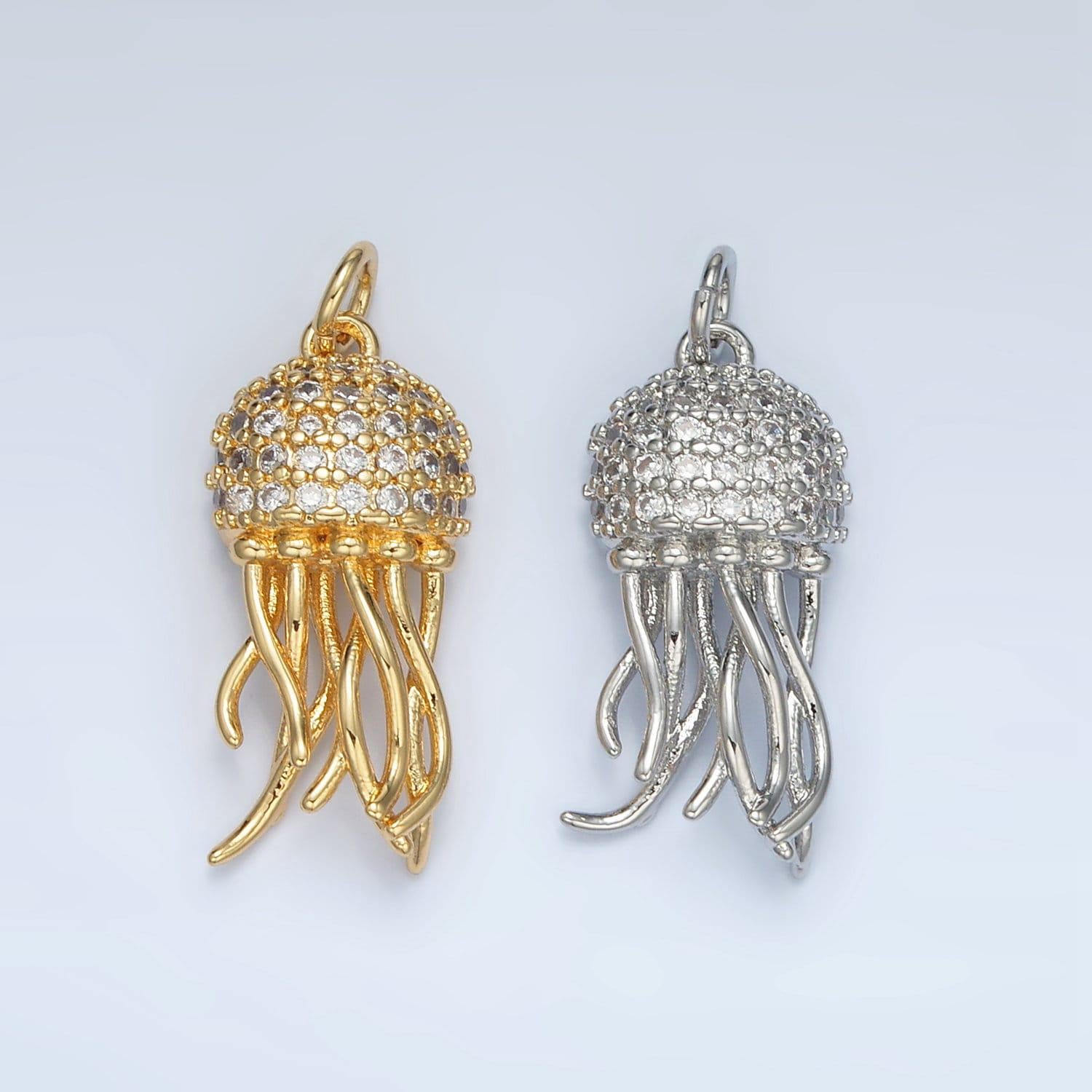 Gold filled cz paved jellyfish charm in gold & silver | ag-863