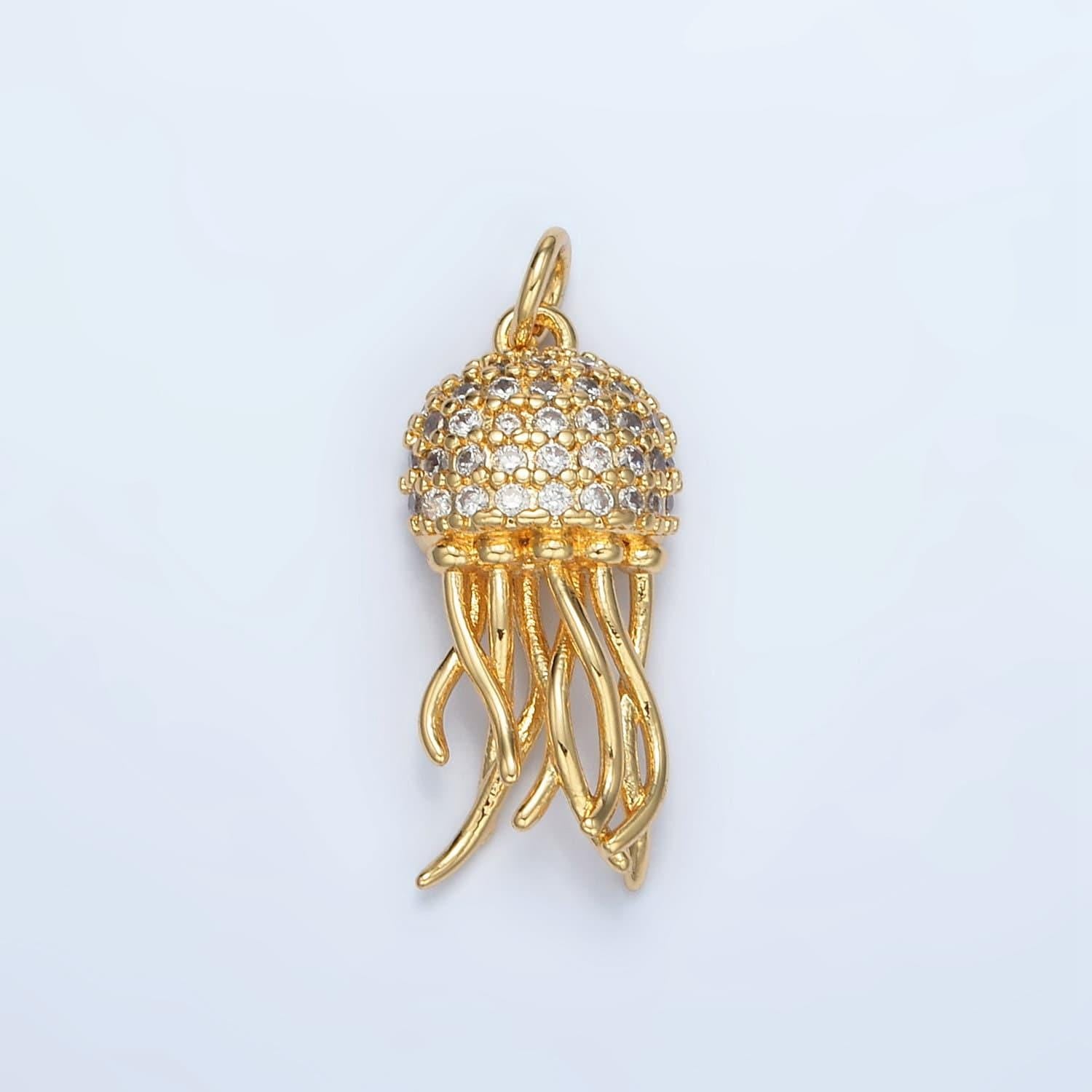 Gold filled cz paved jellyfish charm in gold & silver | ag-863