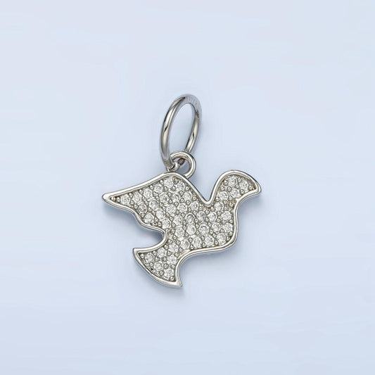 White gold filled dove bird cz paved charm | ag-860