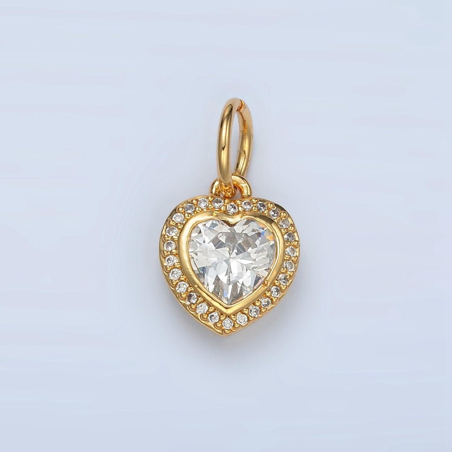 24k gold filled cz paved heart charm in gold & silver | ag859