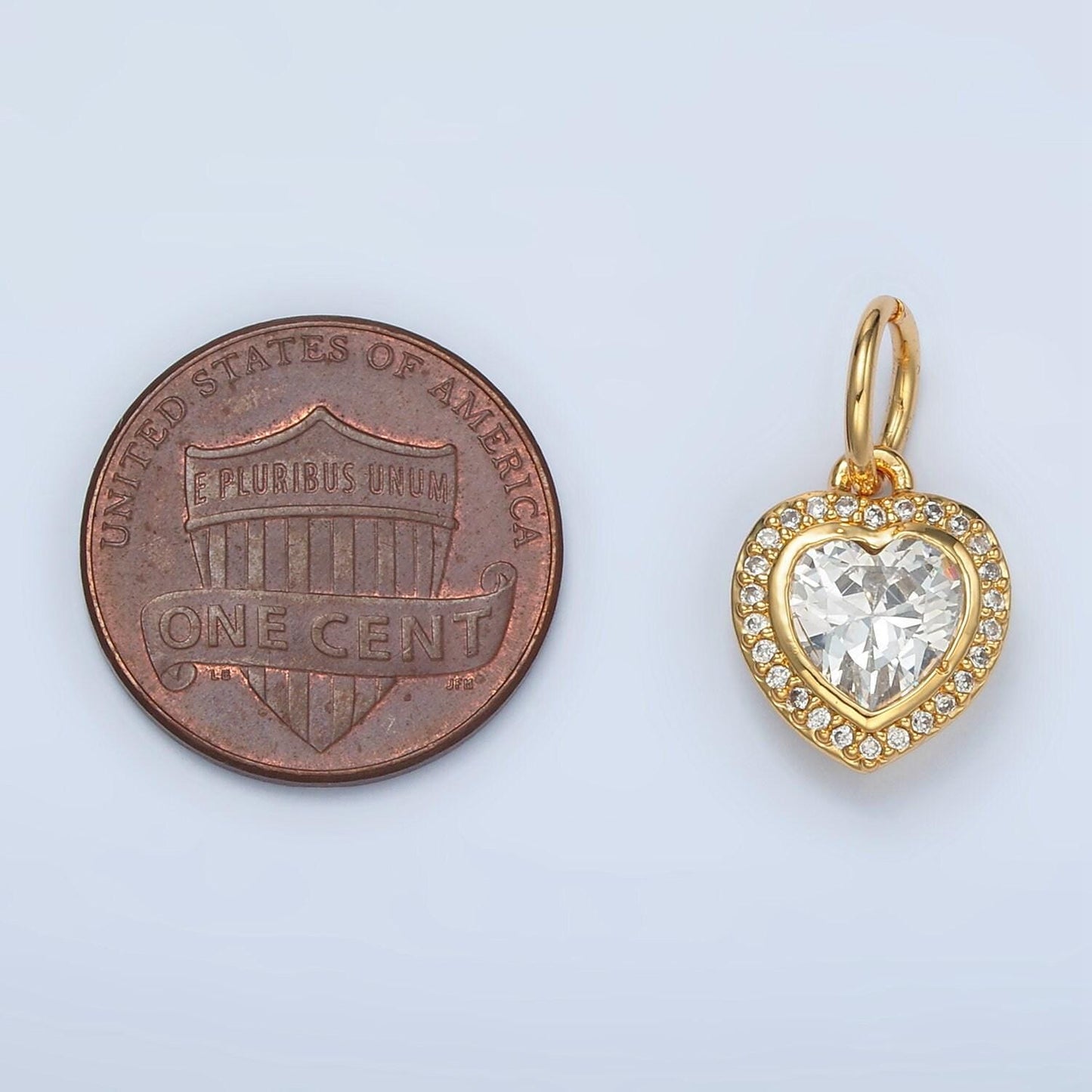 24k gold filled cz paved heart charm in gold & silver | ag859