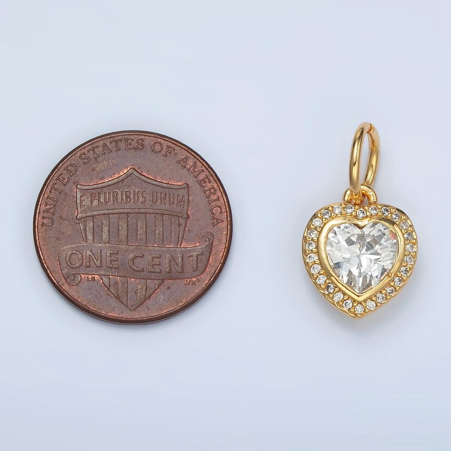 24k gold filled cz paved heart charm in gold & silver | ag859