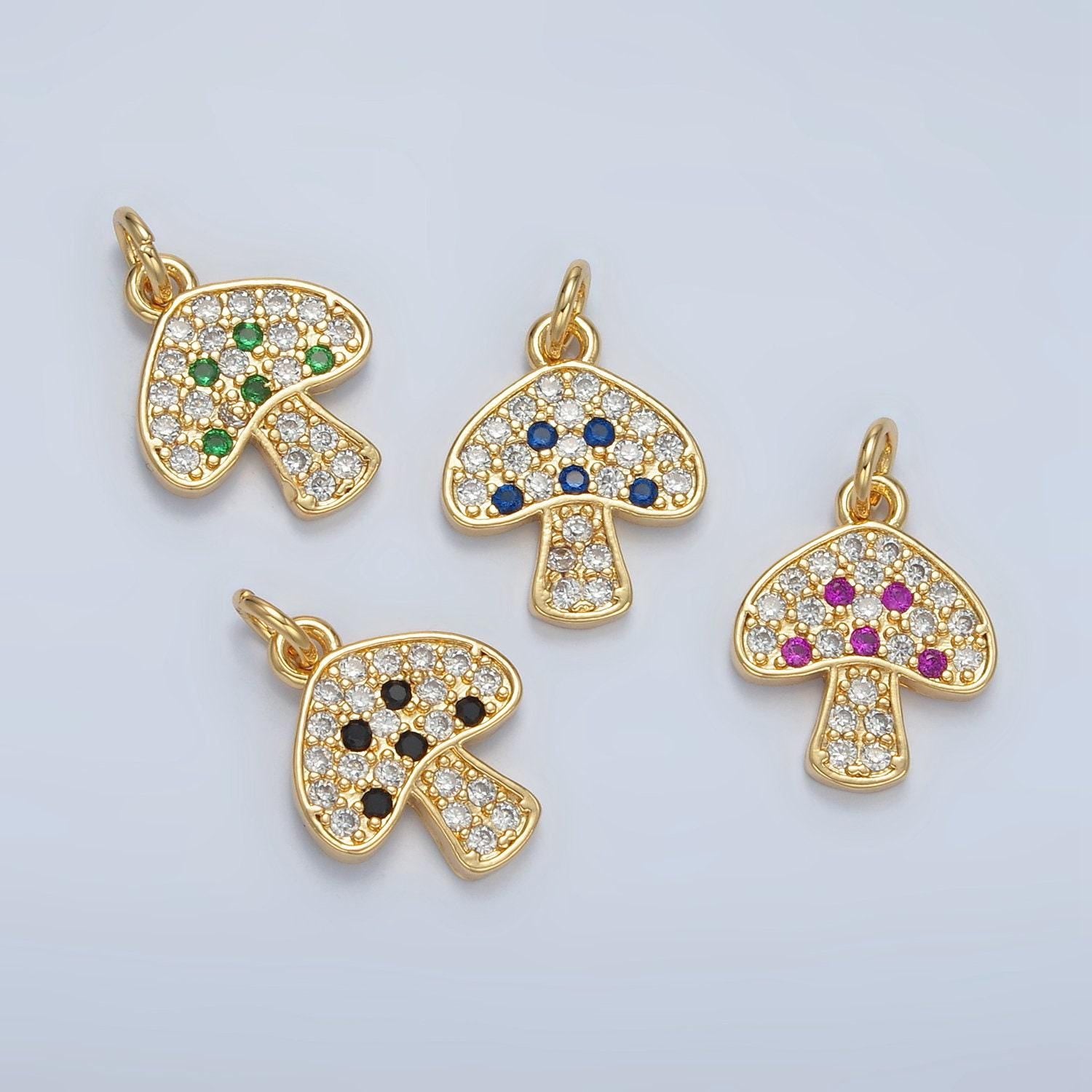 Cute golden mushrooms charm, micro pave cz charm, dainty pendant gold shroomie charm for jewelry making ag852