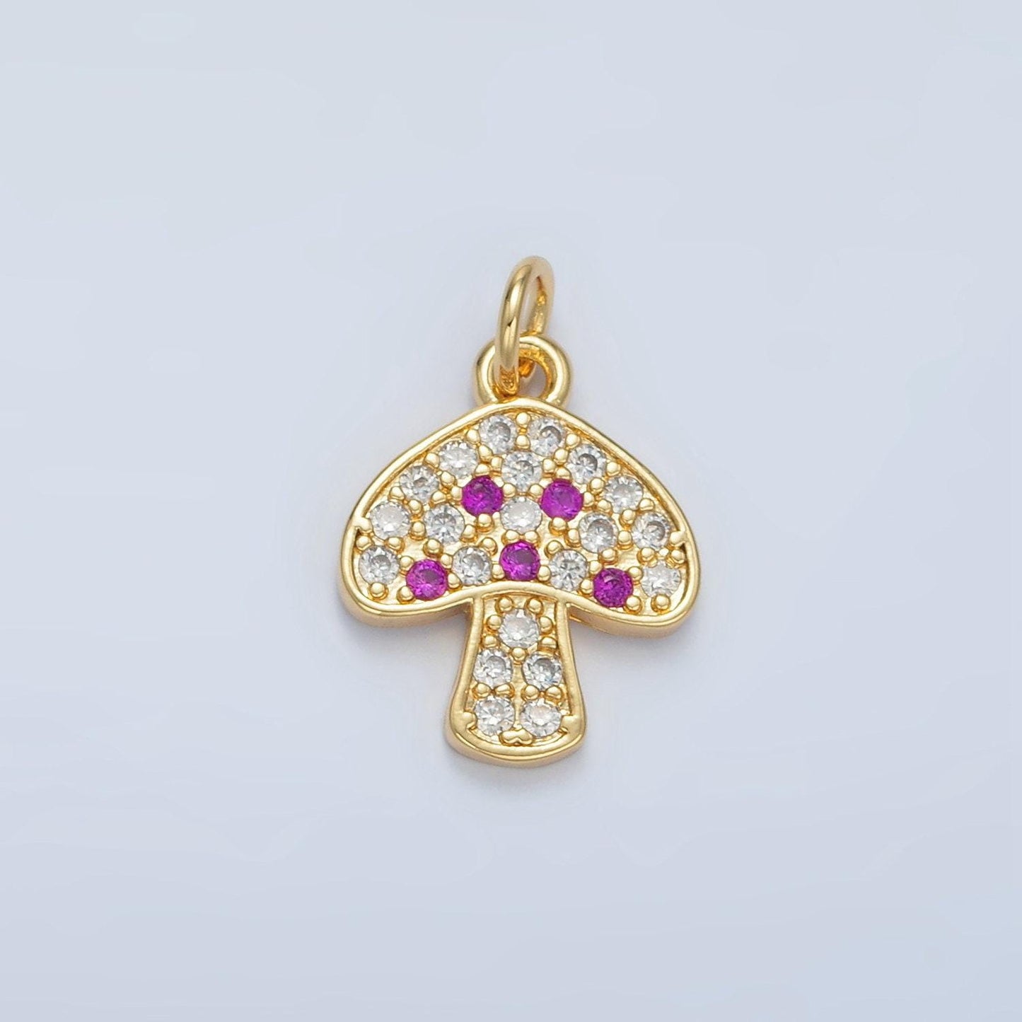 Cute golden mushrooms charm, micro pave cz charm, dainty pendant gold shroomie charm for jewelry making ag852