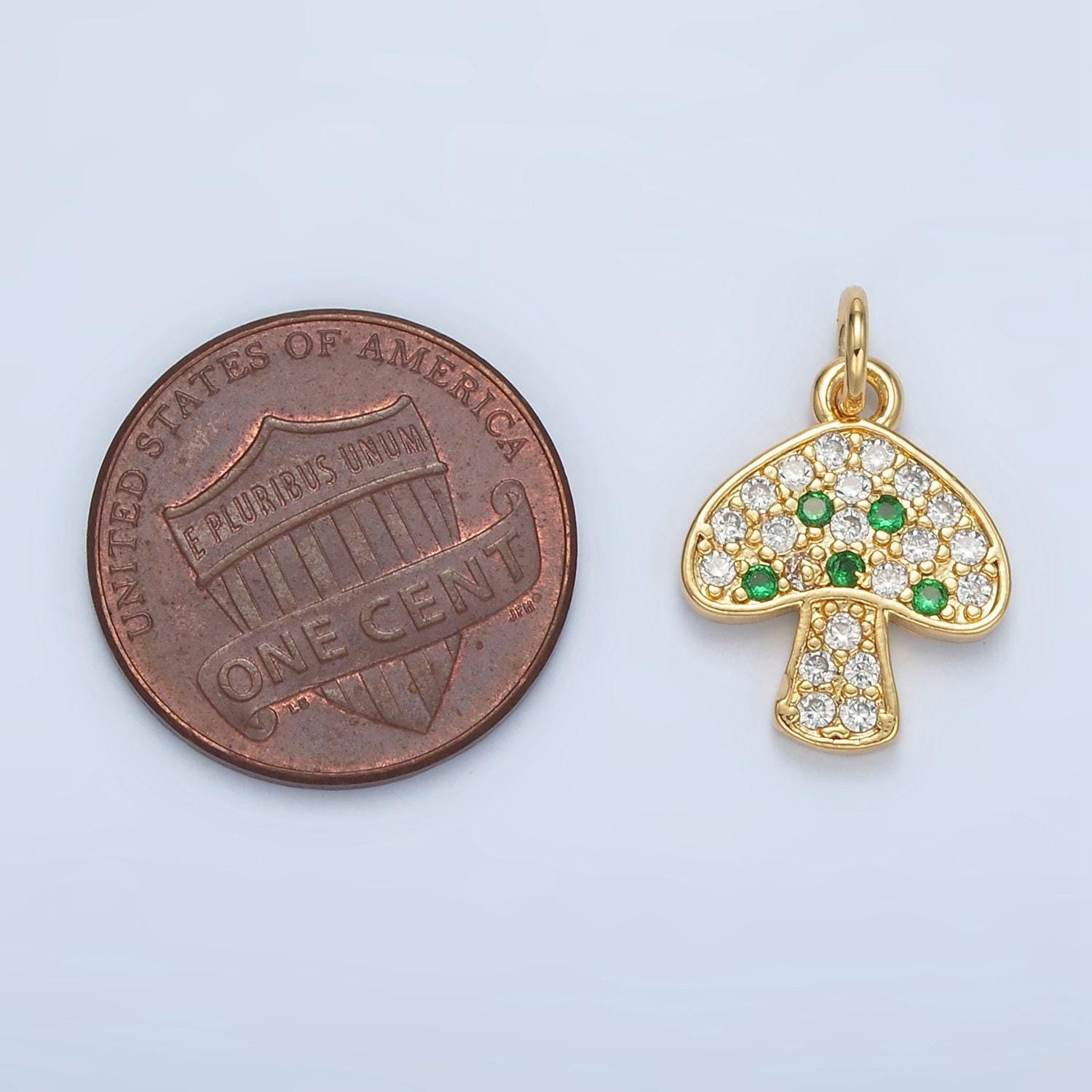Cute golden mushrooms charm, micro pave cz charm, dainty pendant gold shroomie charm for jewelry making ag852