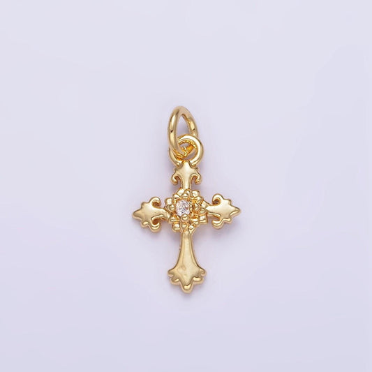 Mini gold cross pendant clear cubic zirconia victorian old english cross charm ag845