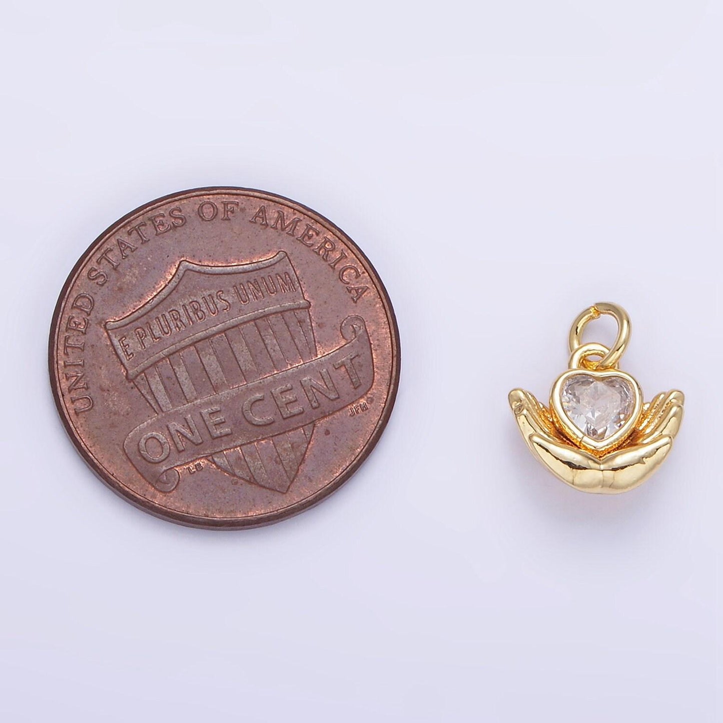 Mini 24k gold filled heart cz hand palm gesture charm | ag843