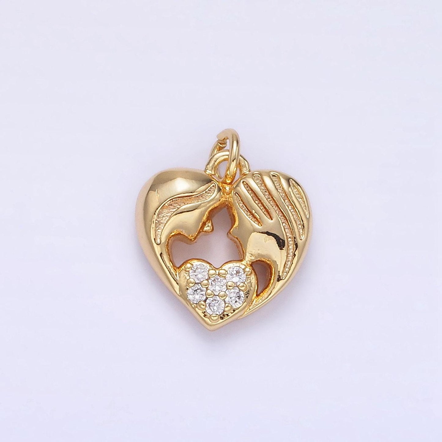 Gold filled mother and daughter cz heart pendant | ag-838