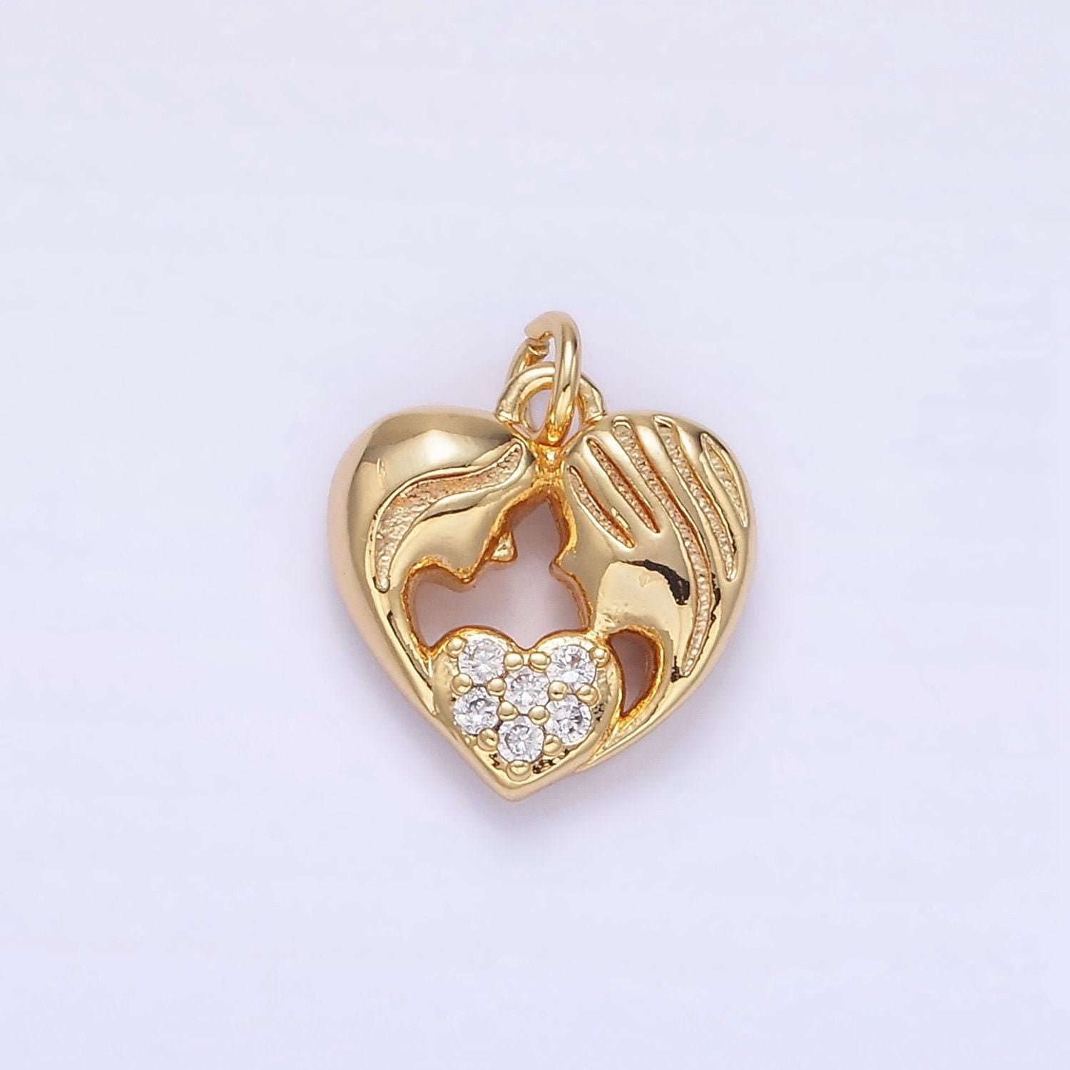 Gold filled mother and daughter cz heart pendant | ag-838
