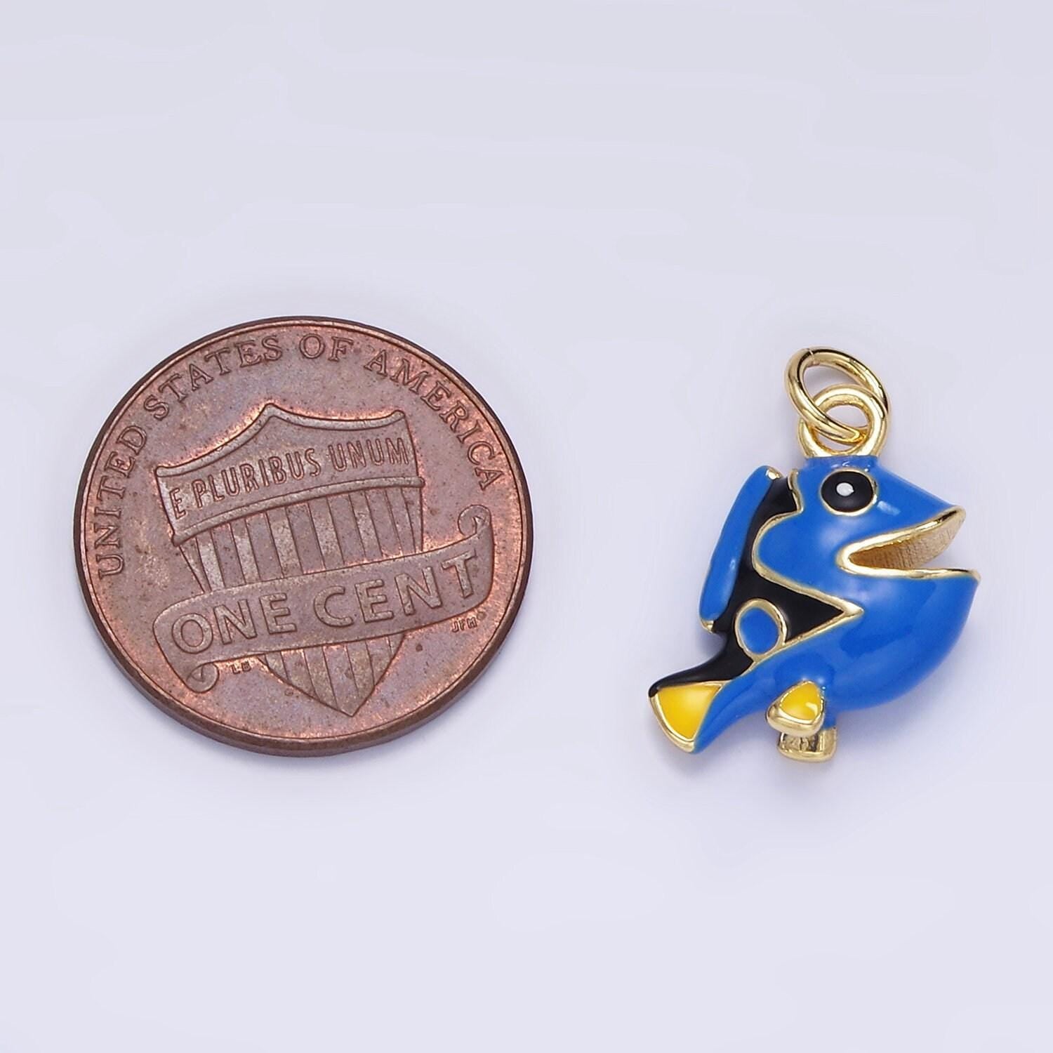 Mini blue fish charm small blue tang fish pendants enamel animal pet charm for bracelet earring necklace charm supply | ag-833