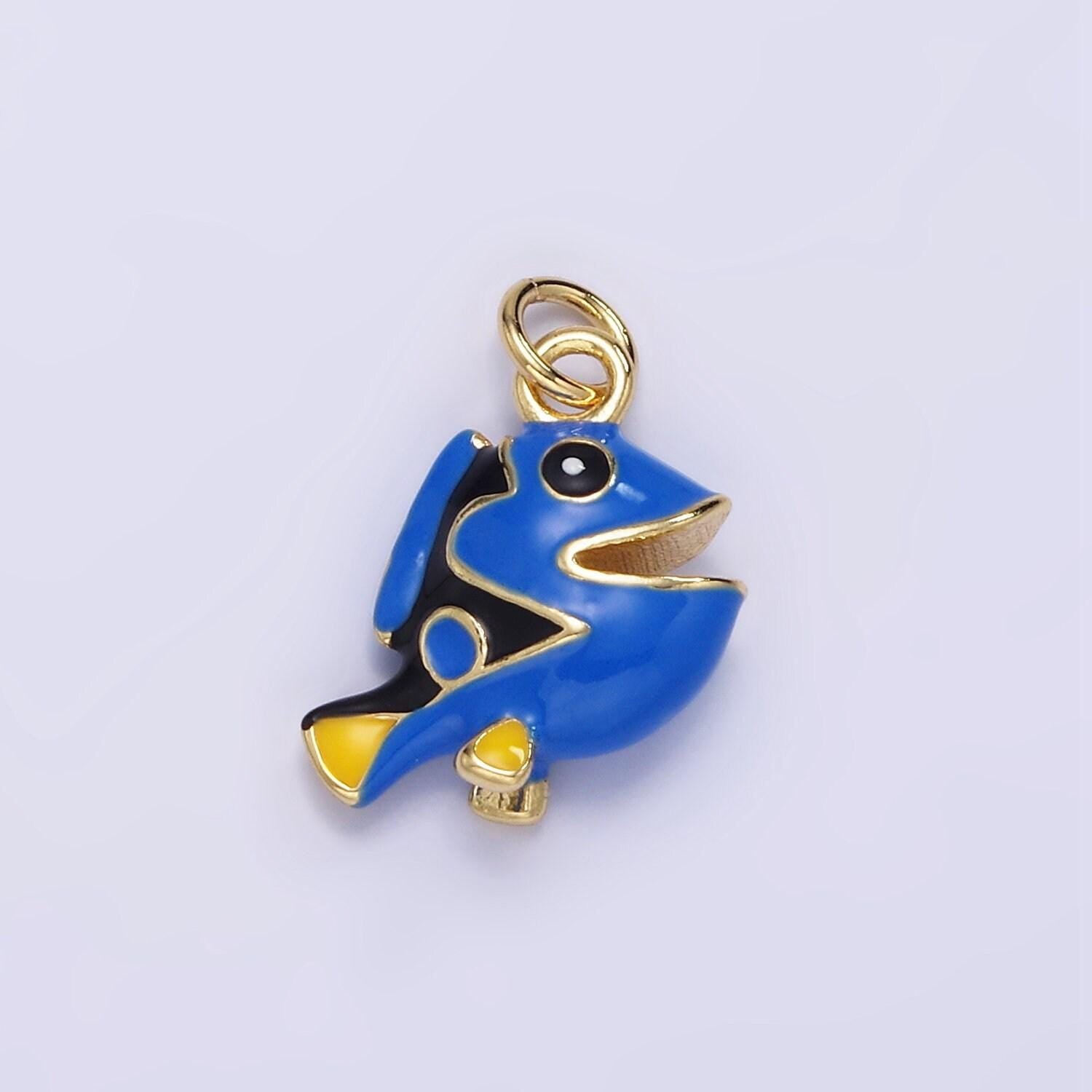 Mini blue fish charm small blue tang fish pendants enamel animal pet charm for bracelet earring necklace charm supply | ag-833