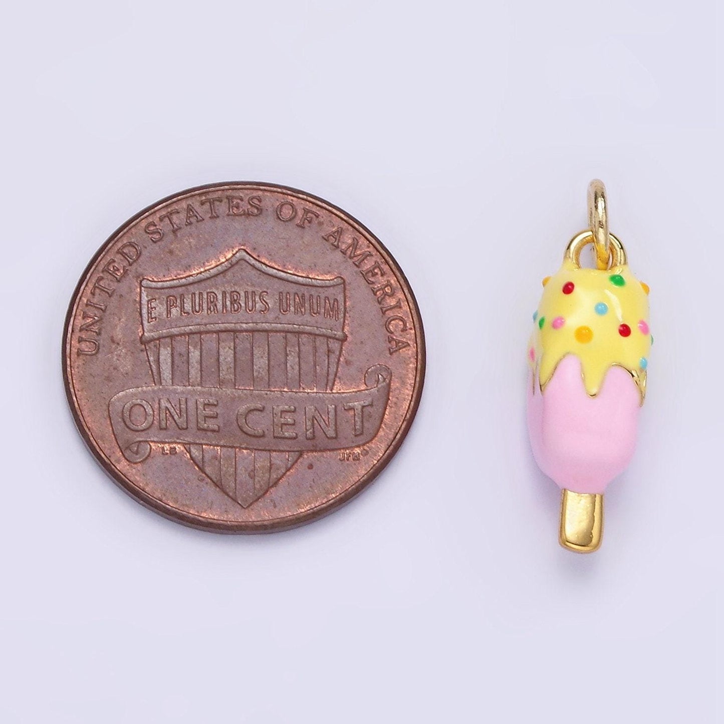 Mini enamel gold pink popsicle charm with sprinkles for bracelet summer party charm supply | ag-831