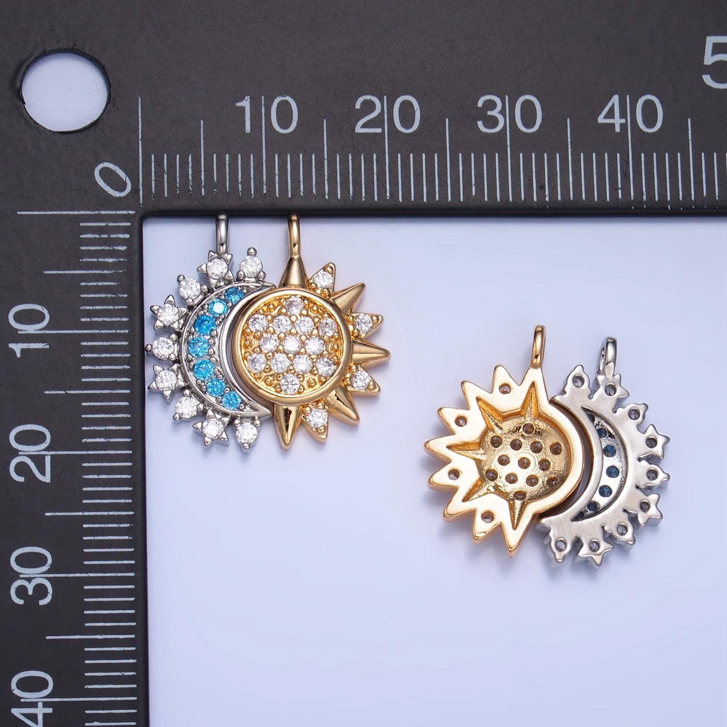 Cz micro paved celestial sun crescent moon 24k gold filled pendant set | ag-829