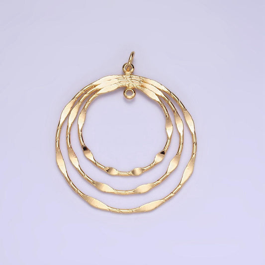 Big gold round charms, geometric jewelry shiny pendants, triple gradient circle charm gold filled for earring necklace supply ag828