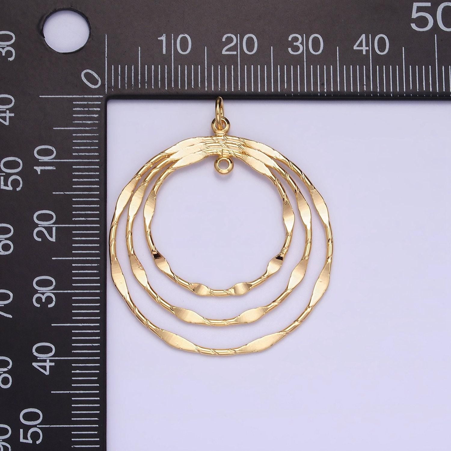 Big gold round charms, geometric jewelry shiny pendants, triple gradient circle charm gold filled for earring necklace supply ag828
