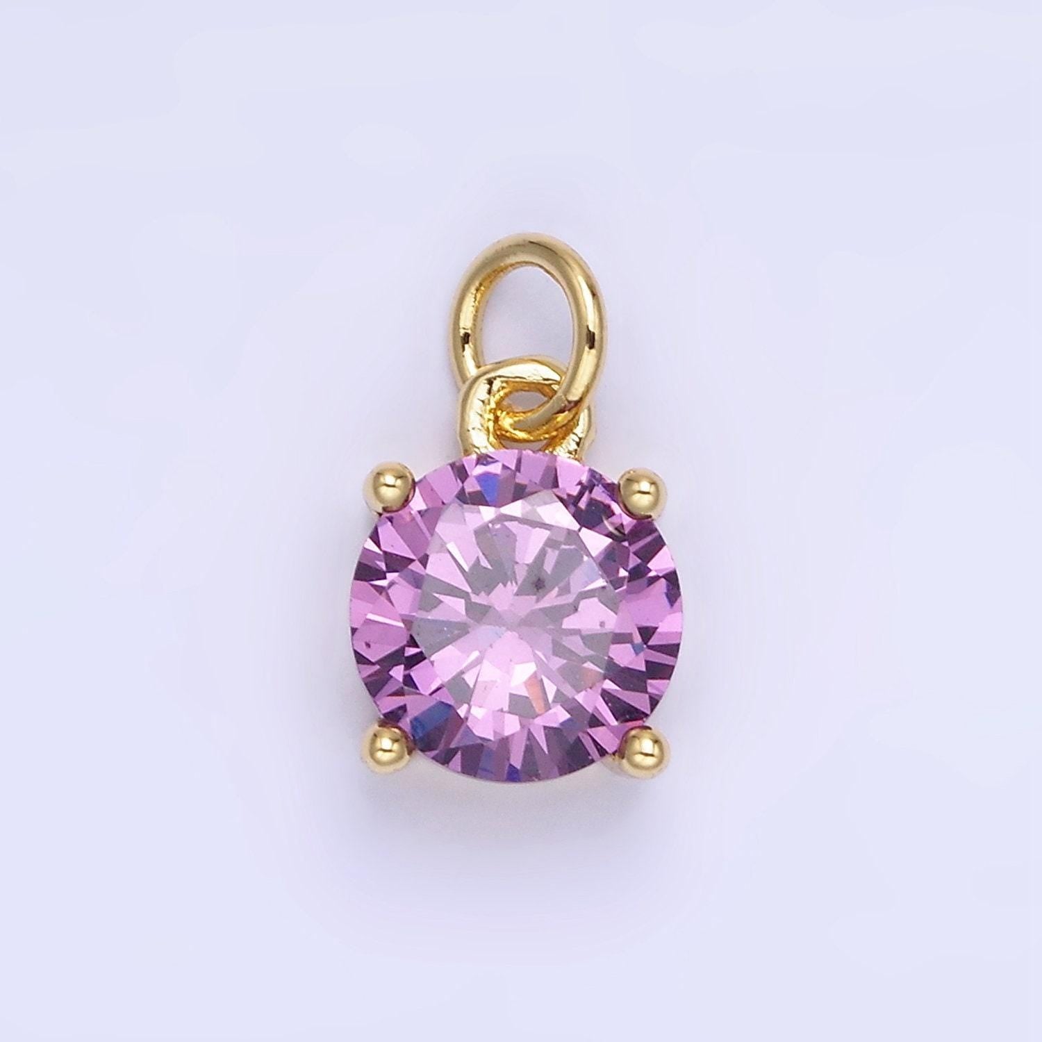 8mm colorful round cubic pendant cz dangle charms pink blue red clear tiny round pendant in 24k gold filled charm for add on charm ag813