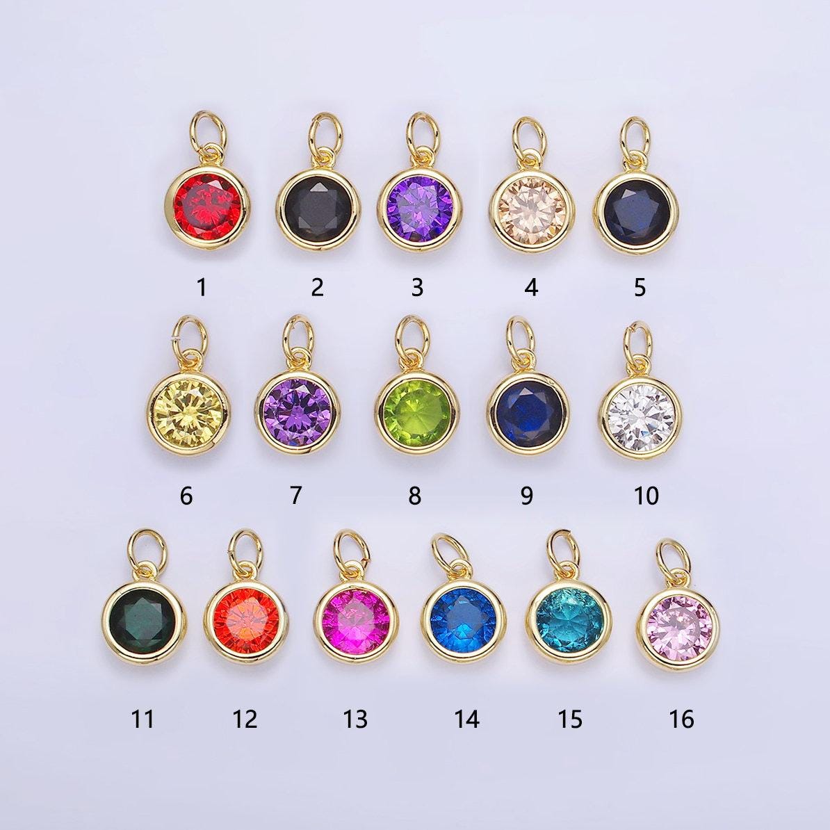 24k gold filled mini round cz clear stone pendant, add on charm mini crystal cz birthstone for necklace bracelet supply | ag780