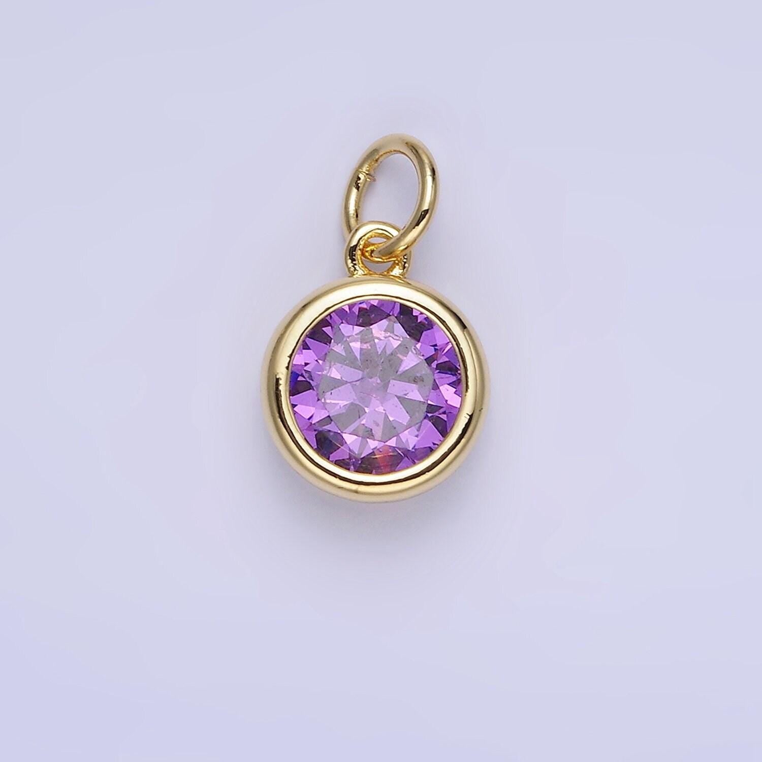 24k gold filled mini round cz clear stone pendant, add on charm mini crystal cz birthstone for necklace bracelet supply | ag780