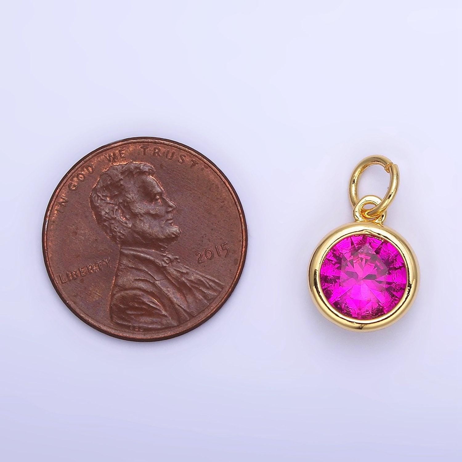 24k gold filled mini round cz clear stone pendant, add on charm mini crystal cz birthstone for necklace bracelet supply | ag780