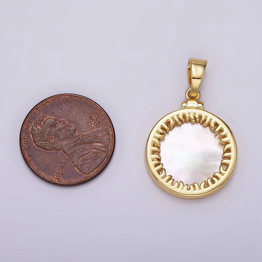 14k gold filled shell pearl ray bezel pendant | ah033