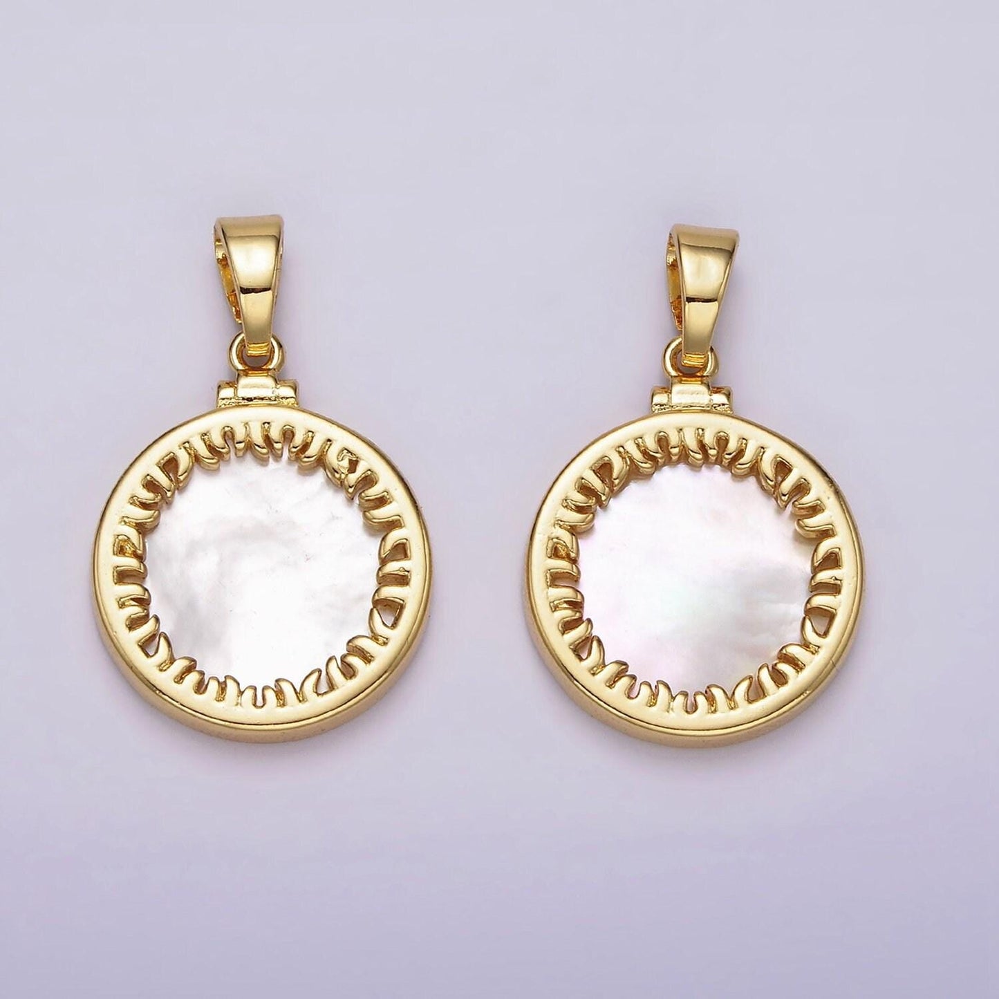 14k gold filled shell pearl ray bezel pendant | ah033