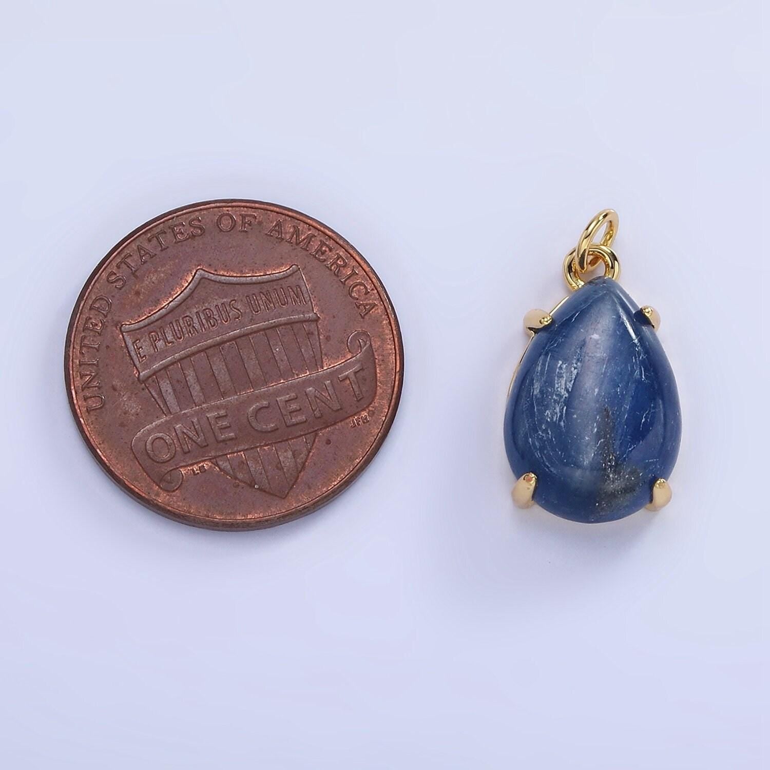 14k gold filled 18mm blue kyanite gemstone teardrop charm | ag-752