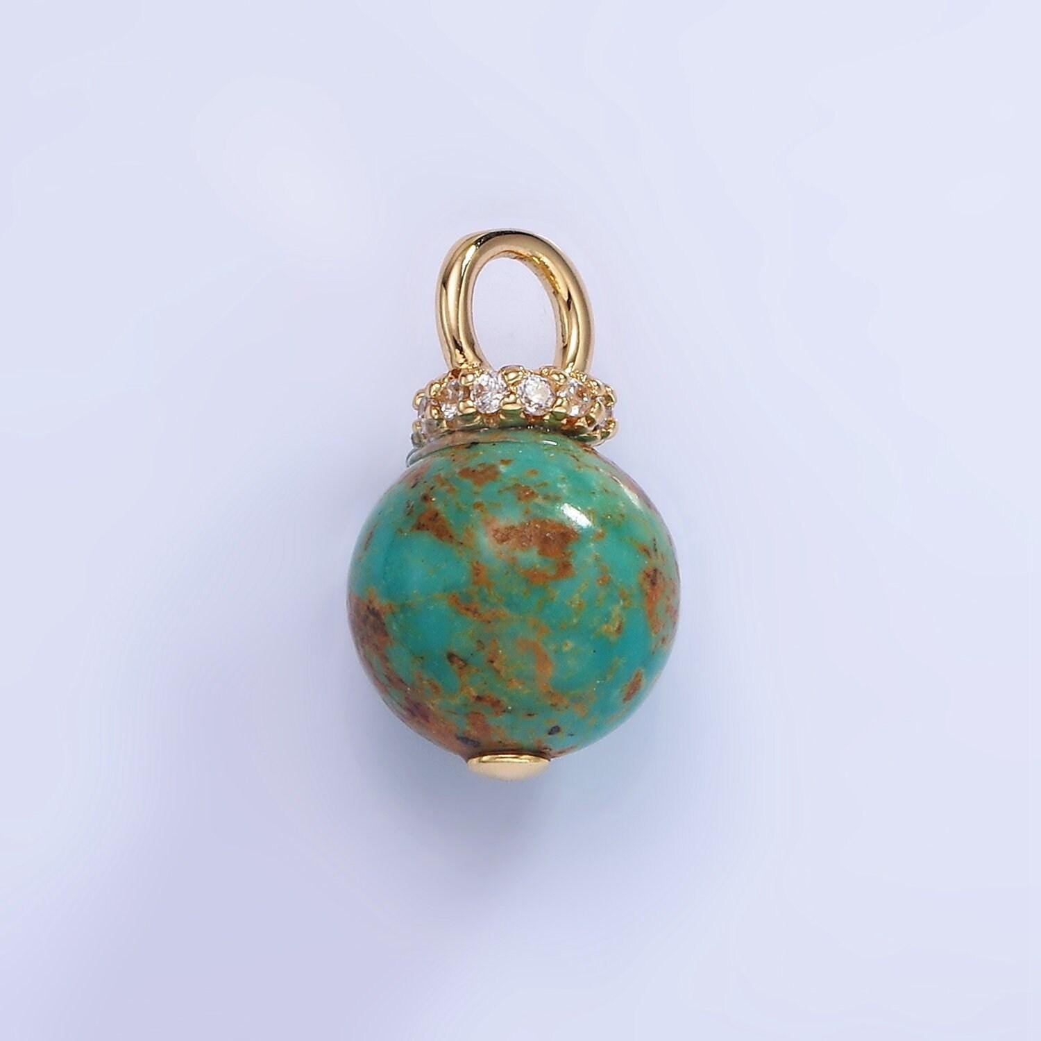 14k gold filled turquoise, fuchsite green gemstone round drop pendant | ag748 ag750