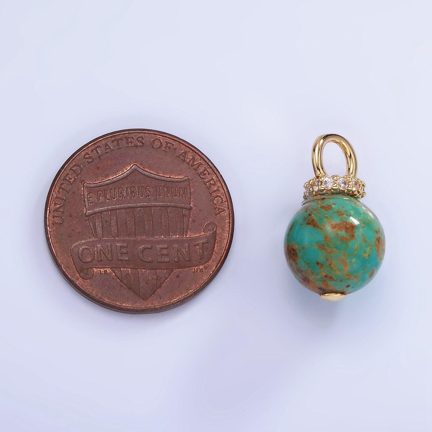 14k gold filled turquoise, fuchsite green gemstone round drop pendant | ag748 ag750