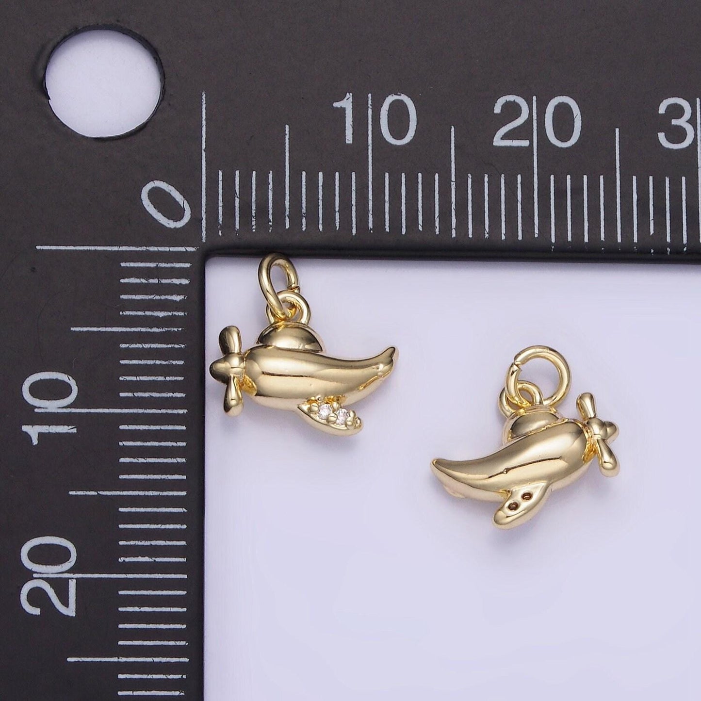 14k gold filled micro paved cz baby plane vehicle charm | ag-742