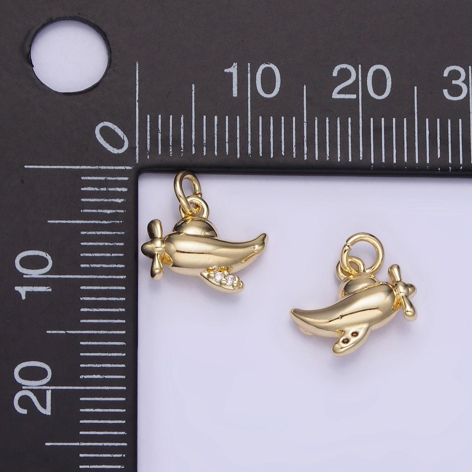 14k gold filled micro paved cz baby plane vehicle charm | ag-742