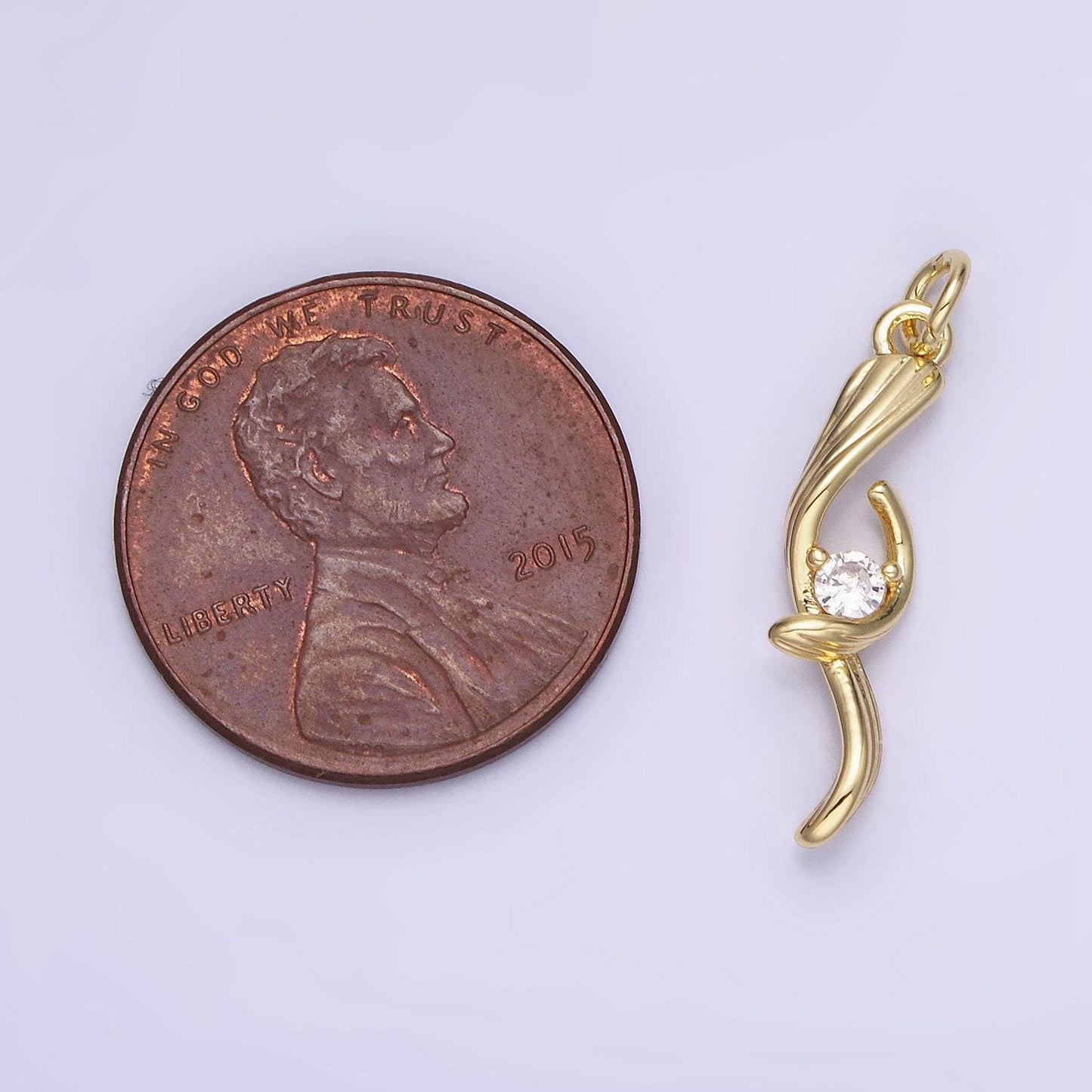 14k gold filled cz twirled lined leaf nature charm | ag-733