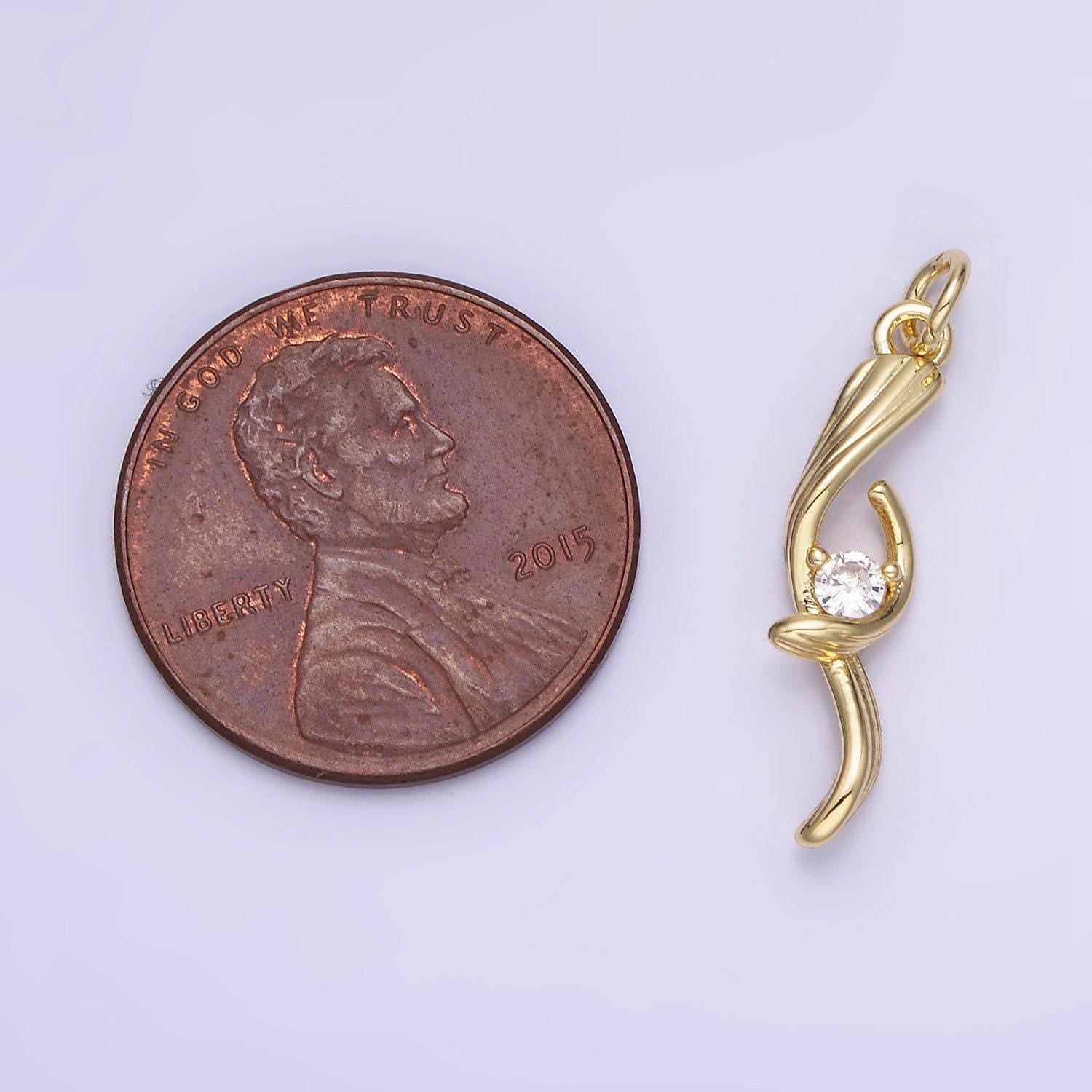 14k gold filled cz twirled lined leaf nature charm | ag-733