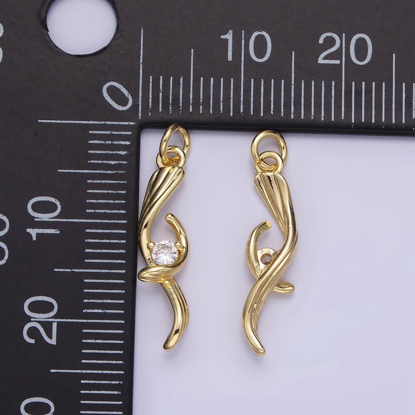 14k gold filled cz twirled lined leaf nature charm | ag-733