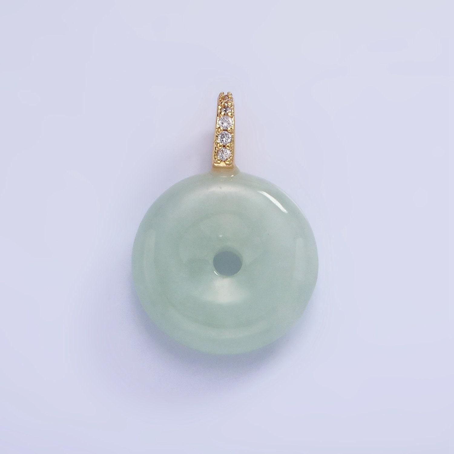 14k gold filled 23mm green jade donut micro paved cz bail pendant | ag-707