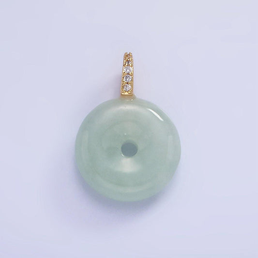 14k gold filled 23mm green jade donut micro paved cz bail pendant | ag-707