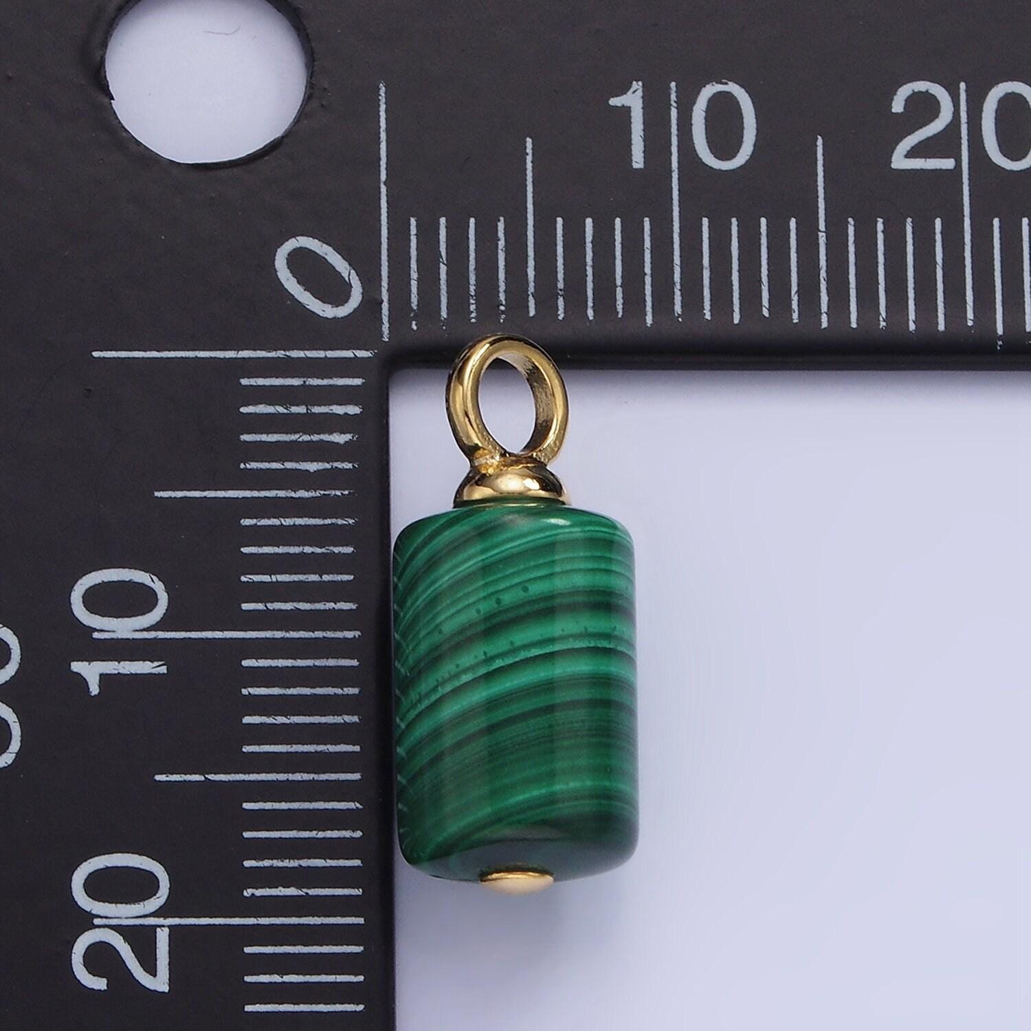 14k gold filled 19mm malachite gemstone tube cylinder drop charm | ag-706