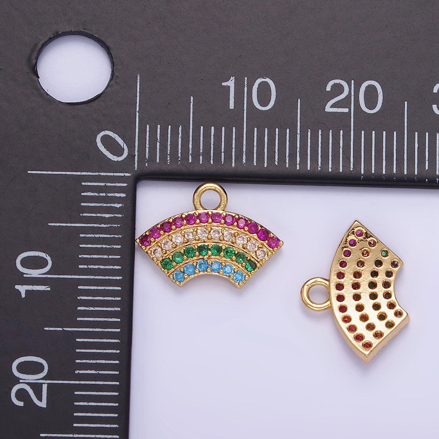 14k gold filled multicolor micro paved cz rainbow curved charm | ag-692